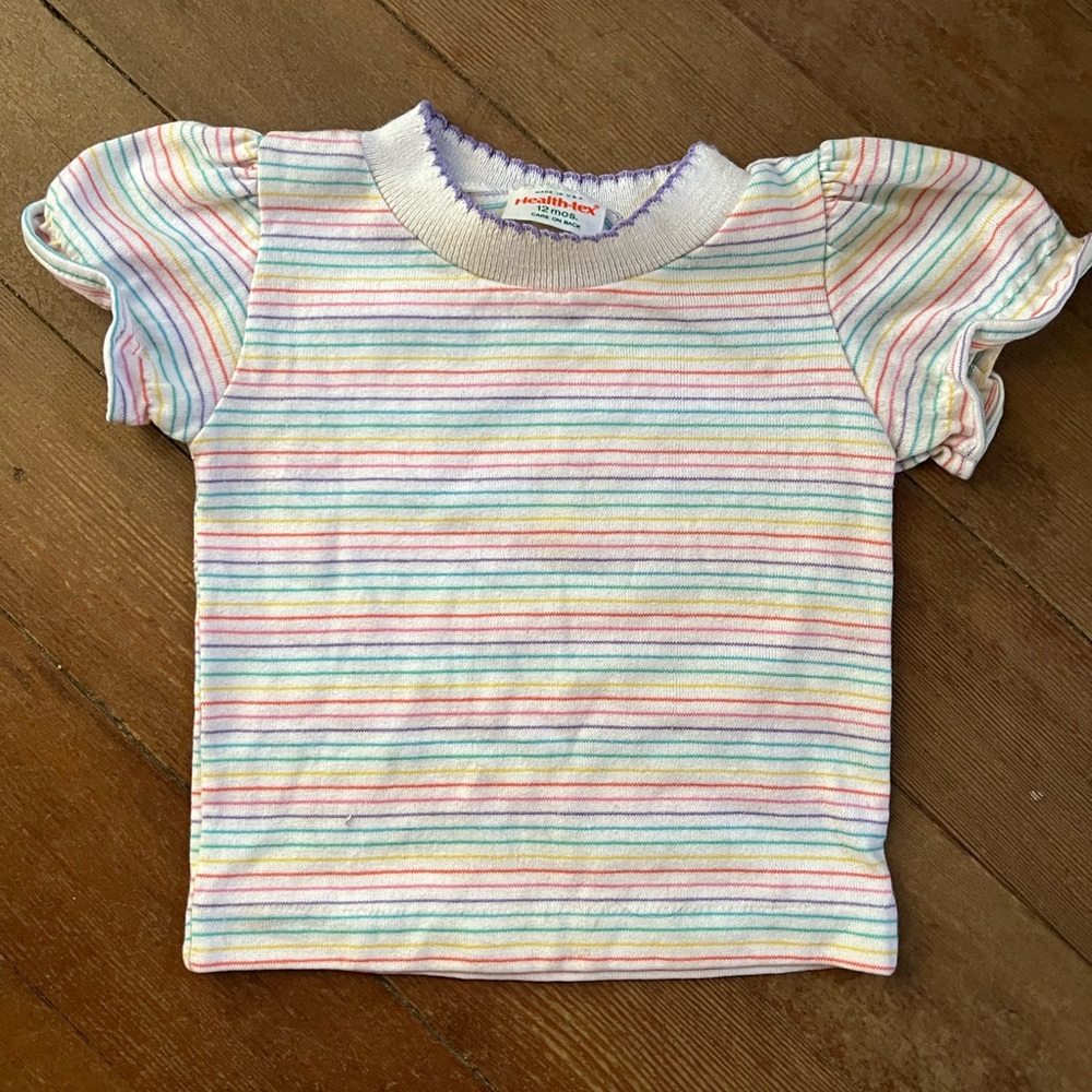 Colorful Striped Girls Puff Sleeve Top